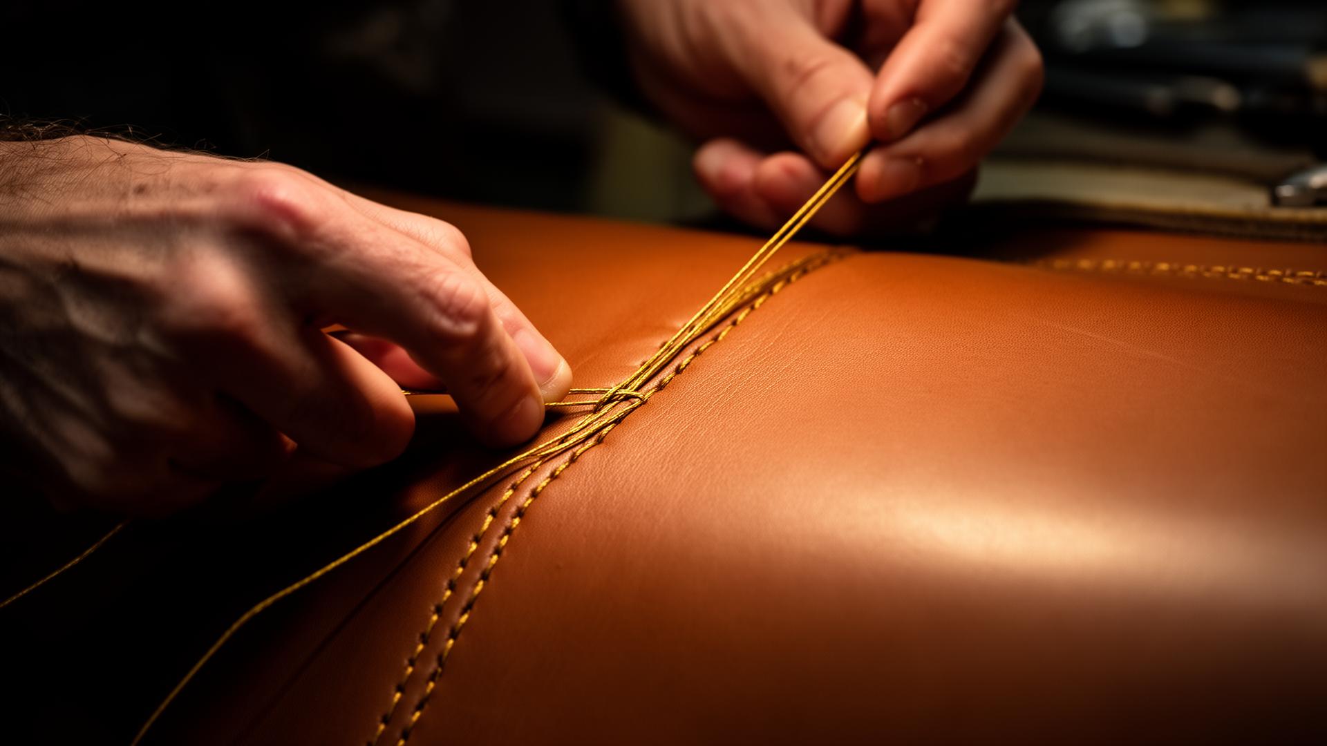Artisan stitching cognac leather