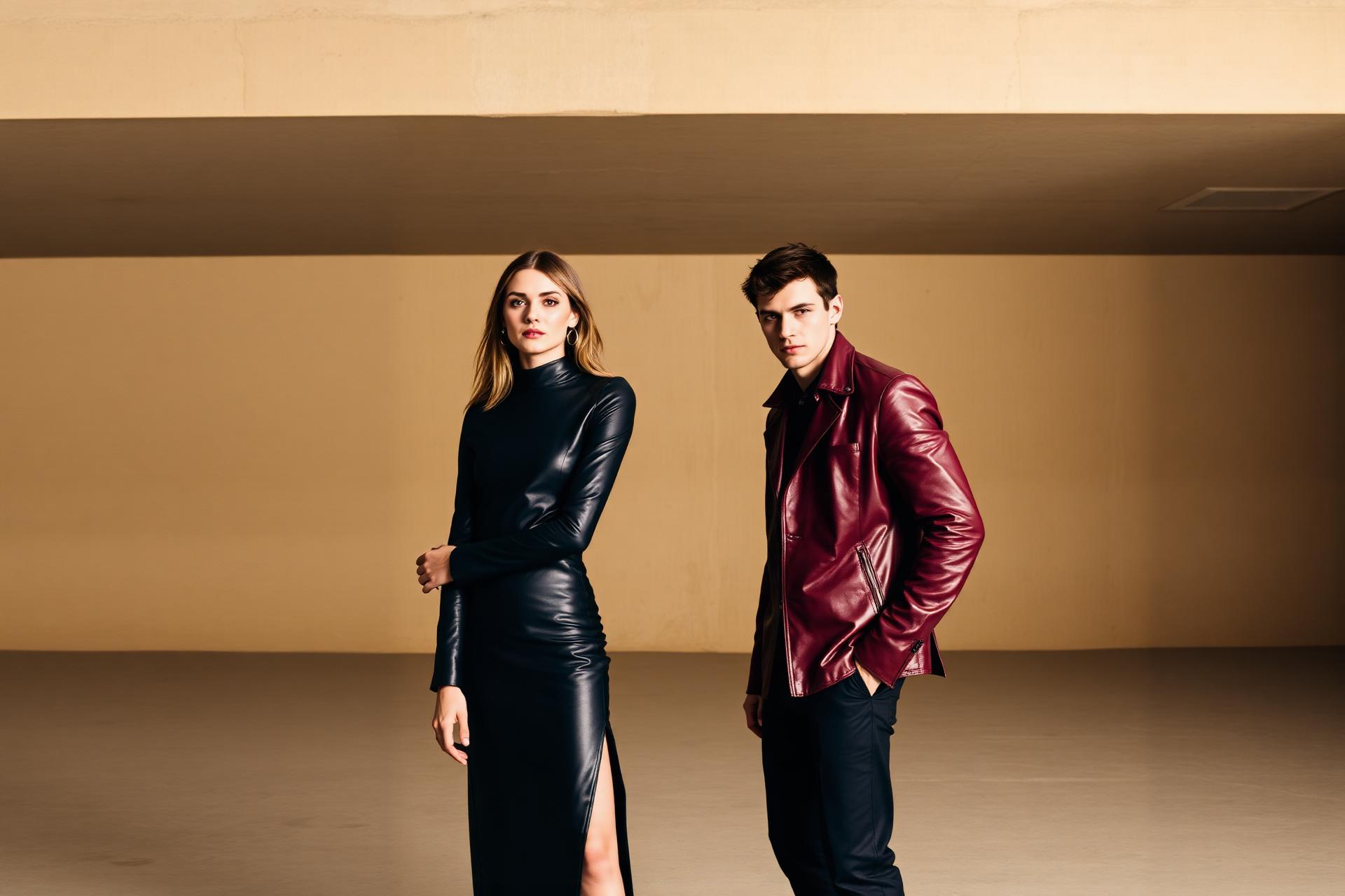 Editorial duo in leather pieces